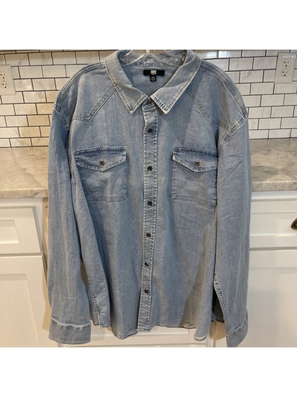 Frye Denim Shirt Mens XXL Blue Jean Cowboy 2XL Western Long Sleeve Button Up